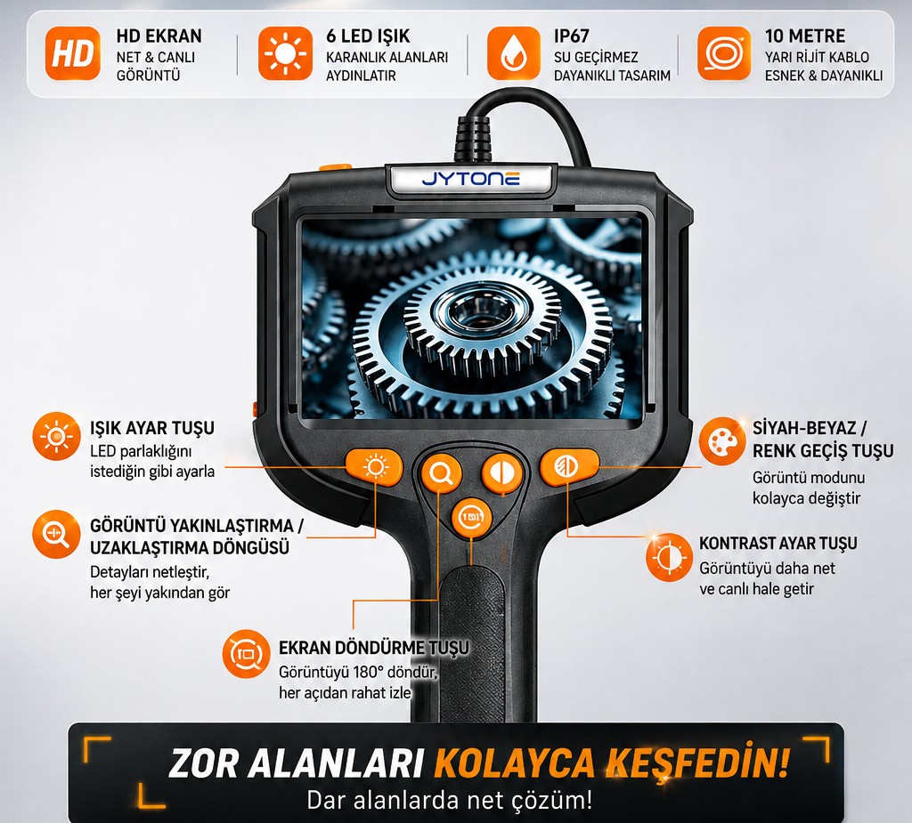 1 Adet 10 Metre Monitörlü Profesyonel Endeskop Yılan Makina